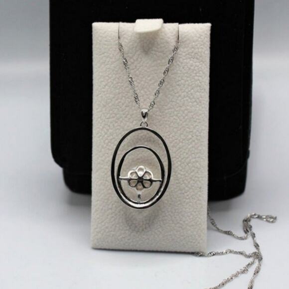 Natural Freshwater Pearl Necklace Pendant Double Layer Circle Zircon Silver NWT - Picture 8 of 11